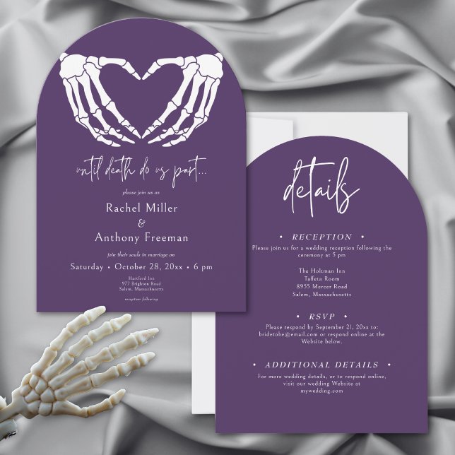 Invitación Hasta la muerte Skeleton manos Arch Boda de dos la (Until Death Skeleton Hands Arch Wedding Two Sided Invitation)