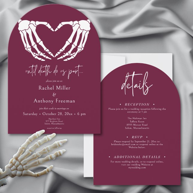 Invitación Hasta la muerte Skeleton manos Arch Boda de dos la (Until Death Skeleton Hands Arch Wedding Two Sided Invitation)