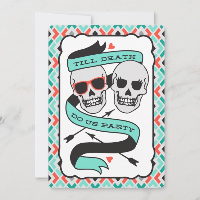 Invitación Hasta la muerte - Turquesa y Boda Naranja (Anverso)