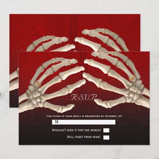 Invitación Hasta que la muerte esqueleto de oro rojo sangre b (Anverso / Reverso)