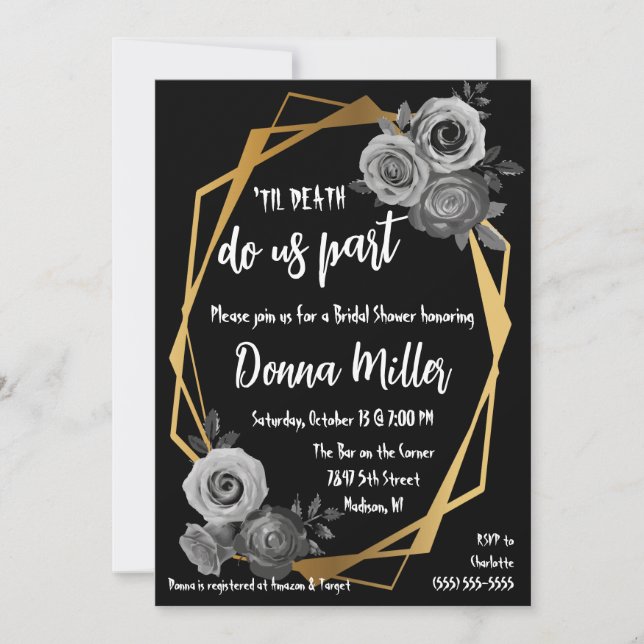 Invitación Hasta que la muerte nos divida en floral, oro, duc (Anverso)