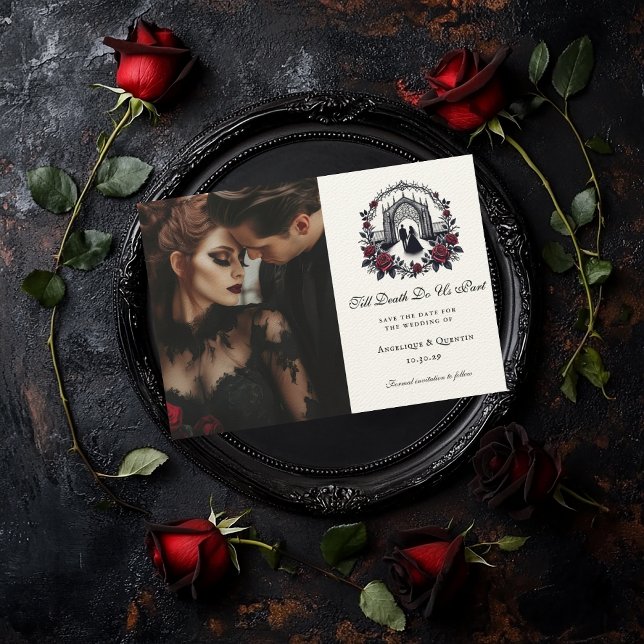 Invitación Hasta que la muerte nos divida Gótico elegante sal (Till Death Do Us Part Elegant Photo Save the Date )