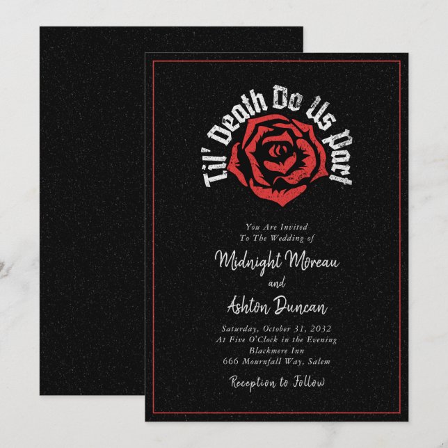 Invitación Hasta que la muerte nos haga el Rosa del Boda negr (Anverso / Reverso)