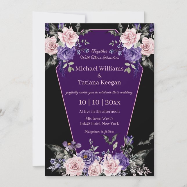 Invitación Hasta que la muerte nos haga parte, boda floral de (Anverso)