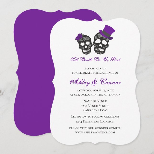 Invitación Hasta que la muerte nos haga parte | Boda negro mo (Anverso / Reverso)