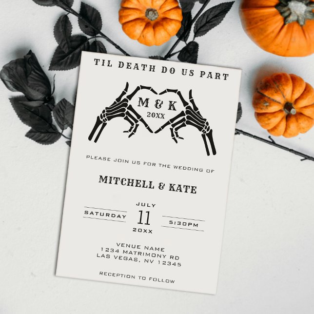 Invitación Hasta Que La Muerte Nos Haga Parte Esbozo Boda De  (Til Death Do Us Part Skeleton Heart Hand Wedding Invitation
)