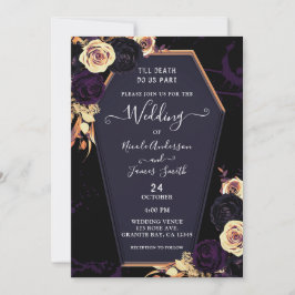 Invitación Hasta que la Muerte nos Haga Púrpura Ataúd Gótico 