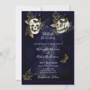 Invitación Hasta que la muerte nos separe calaveras mariposas
