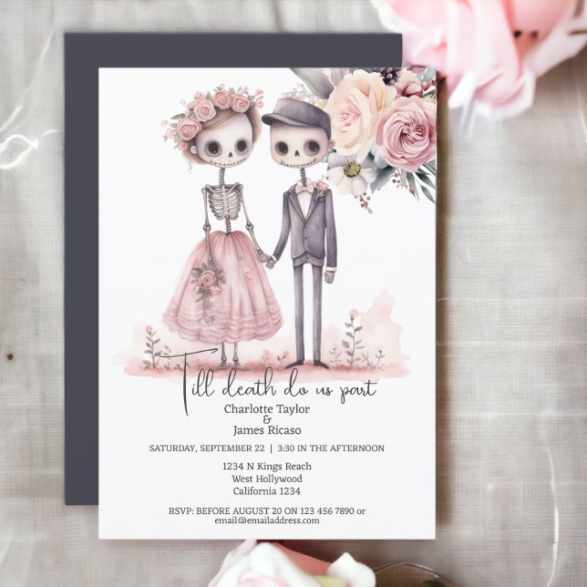 Invitación Hasta que la muerte nos separe de Bride y Groom (Till death do us part Bride and Groom Invitation from Ricaso. 
Goth/Gothic themed wedding invites)