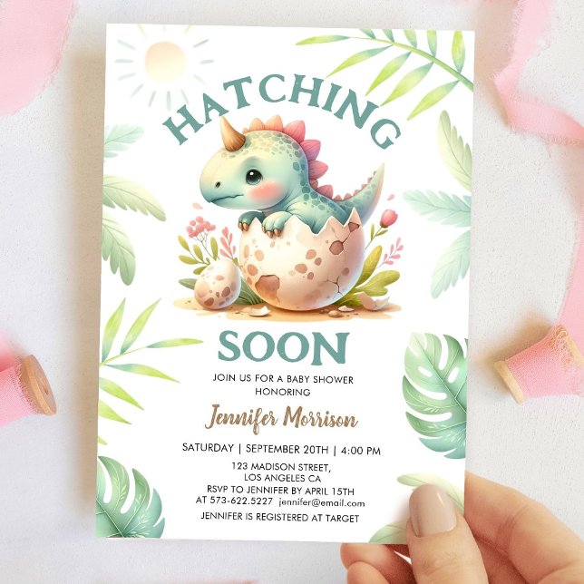 Invitación ¡Hatching Pronto! Chica de dinosaurios Cute Dino B (Subido por el creador)