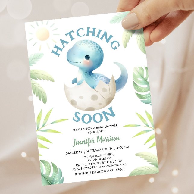 Invitación ¡Hatching Pronto! Cute Dinosaur Boy Baby Shower (Subido por el creador)
