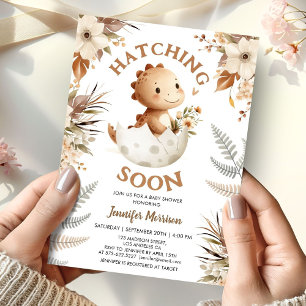 Invitación ¡Hatching Pronto! Dinosaurios Baby Shower Boho Neu