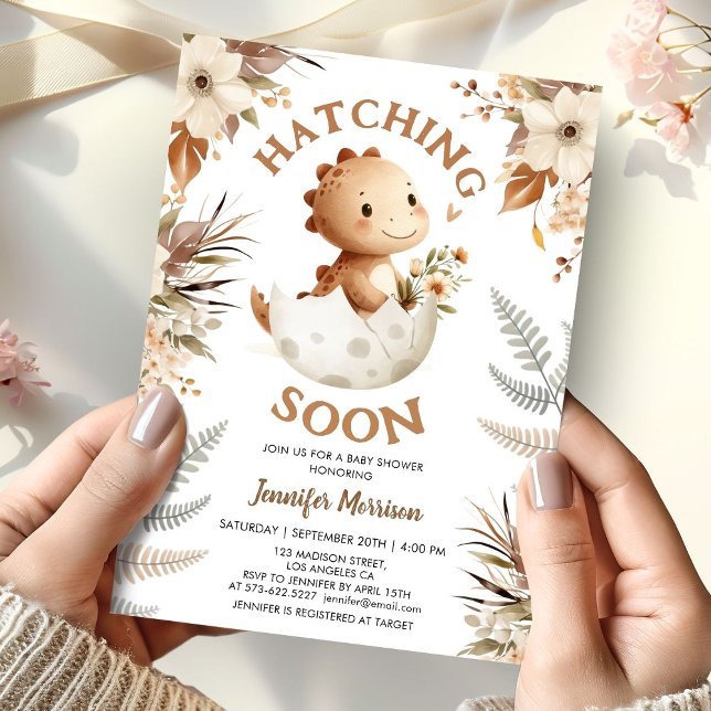 Invitación ¡Hatching Pronto! Dinosaurios Baby Shower Boho Neu (Subido por el creador)