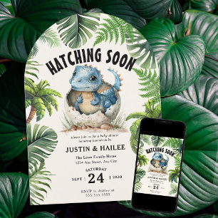 Invitación Hatching pronto editable Dinosaur Baby Shower