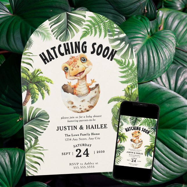 Invitación Hatching pronto editable Dinosaur Baby Shower (Subido por el creador)