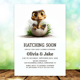 Invitación Hatching Soon Adorable Dinosaur Baby Shower