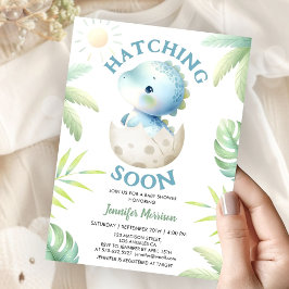 Invitación Hatching Soon Boy Dinosaur Baby Shower