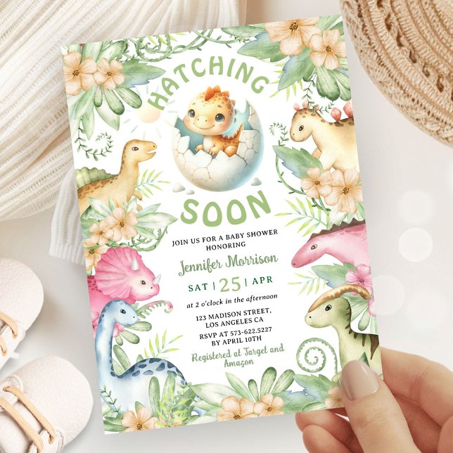 Invitación Hatching Soon Dinosaur Baby Shower Gender Neutral (Subido por el creador)