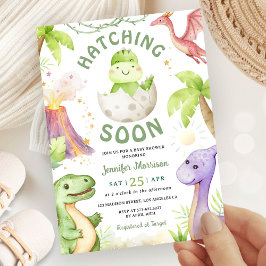 Invitación Hatching Soon Dinosaur Baby Shower Gender Neutral