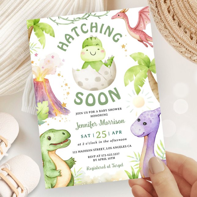 Invitación Hatching Soon Dinosaur Baby Shower Gender Neutral (Subido por el creador)