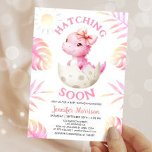 Hatching Soon Dinosaur Baby Shower Girl Pink Dino