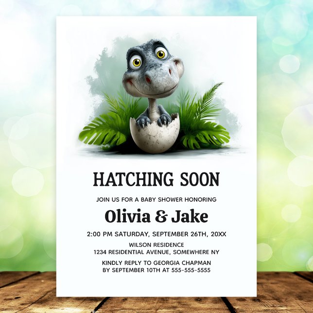 Invitación Hatching Soon Dinosaur Baby Shower Invitation (Subido por el creador)