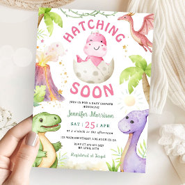 Invitación Hatching Soon Girl Dinosaur Baby Shower
