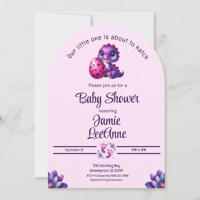 Invitación Hatear pronto bebé Dinosaurios Baby Shower rosa (Anverso)
