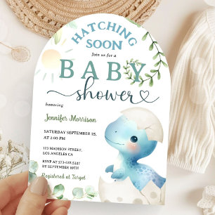 Invitación Hatear pronto dinosaurio Baby Shower Boy Blue Cute