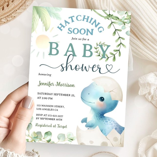 Invitación Hatear pronto dinosaurio Baby Shower Boy Blue Cute (Subido por el creador)