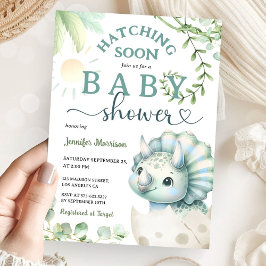 Invitación Hatear pronto dinosaurio Baby Shower Boy Blue Gree