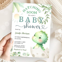 Invitación Hatear pronto dinosaurio Baby Shower Green Dino