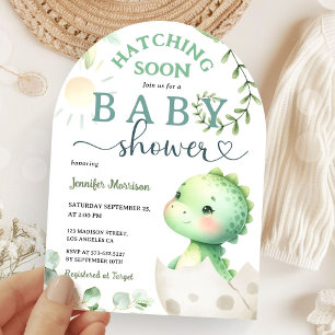 Invitación Hatear pronto dinosaurio Baby Shower Green Dino Ar