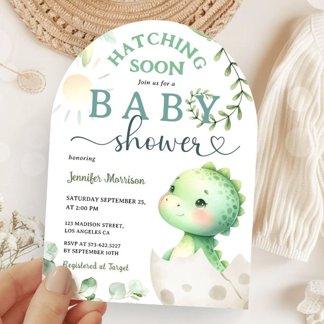 Invitación Hatear pronto dinosaurio Baby Shower Green Dino Ar (Subido por el creador)