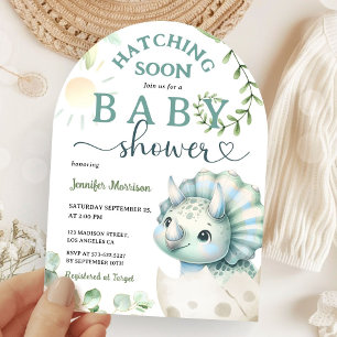 Invitación Hatear pronto dinosaurios Baby Shower Boy Blue Arc