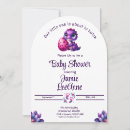 Invitación Hatear pronto el bebé Dinosaurio Purple Baby Showe