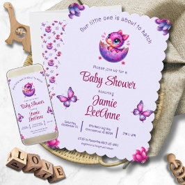 Invitación Hatear pronto el bebé morado dinosaurio Baby Showe