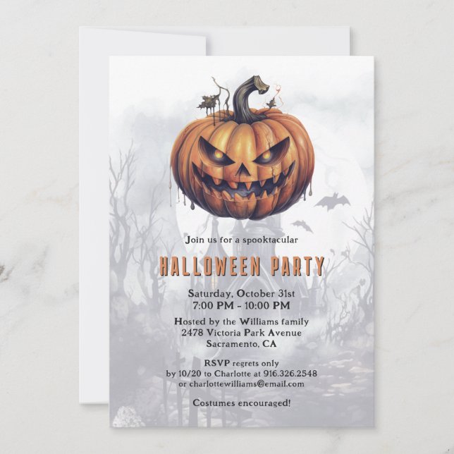 Invitación Haunsion Mansion Spooky Fiesta Halloween (Anverso)