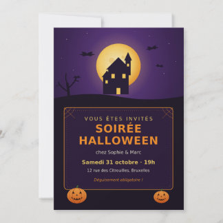 Invitación Haunted House Full Moon Pumpkins Halloween Party I