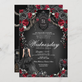 Invitación Haunted Quinceanera Black Rosa Red Halloween