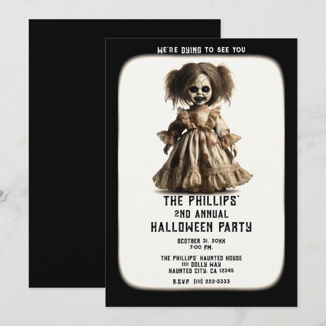 Invitación Haunted Spooky Doll Halloween Costume Fiesta (Anverso / Reverso)