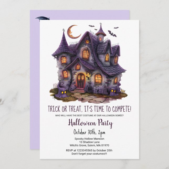 Invitación Hause Hause Spooky Ghosts Bats Halloween fiesta (Anverso / Reverso)