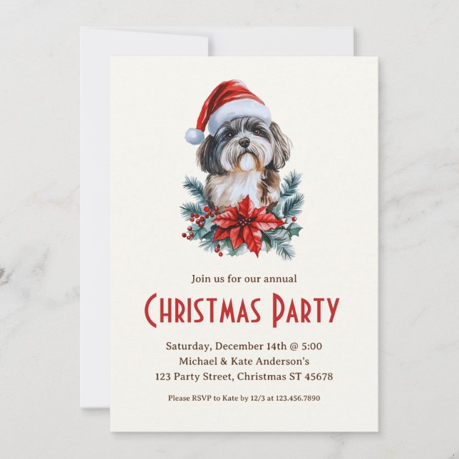 Invitación Havaneses en un Fiesta de Navidades de perros blan (Anverso)