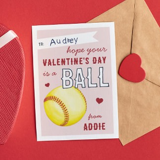 Invitación "Have a Ball" Softball Valentine's Day Card
