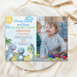 Invitación Have fun like a Dinosaur, Birthday boy with photo