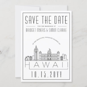 Invitación Hawái Bodas Silueta Estilizada del Cielo Fecha de 