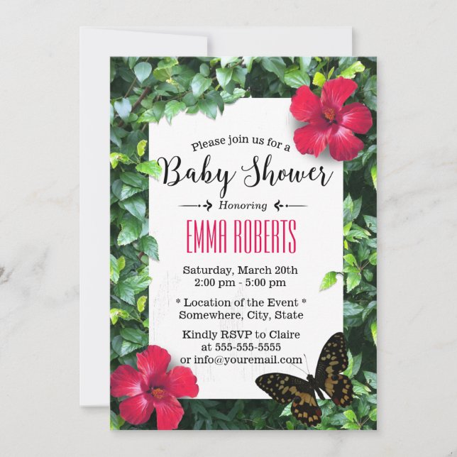 Invitación Hawai Hibiscus & Butterfly Tropical Baby Shower (Anverso)