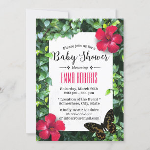 Invitación Hawai Hibiscus & Butterfly Tropical Baby Shower
