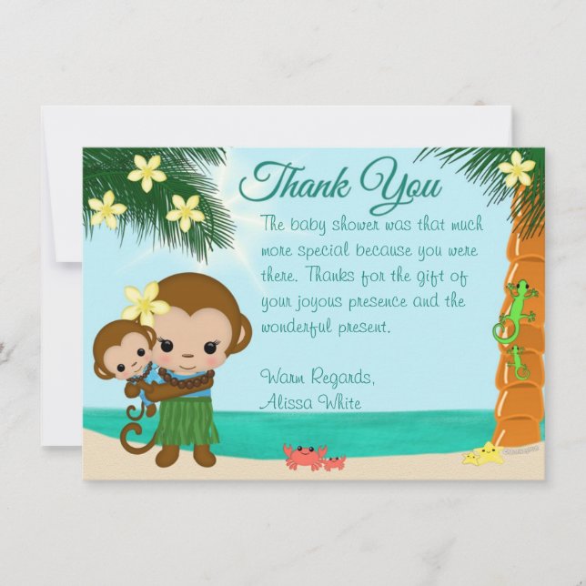 Invitación Hawai Hula Monkey Baby Shower Gracias CHICO#01 (Anverso)