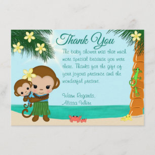 Invitación Hawai Hula Monkey Baby Shower Gracias CHICO#01